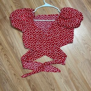 Cropped red floral top! ties in back! size small from shein.